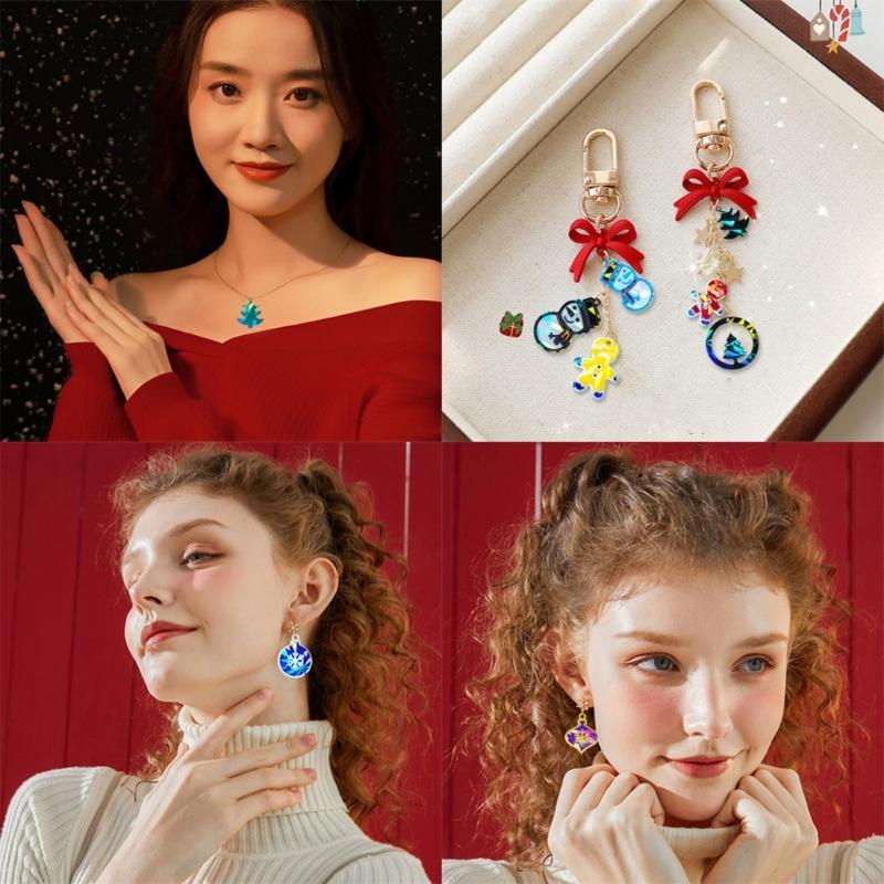 Christmas Silicone Molds DIY Handmade Crafts Holographic Resin Molds DIY Keyring Earring Pendant Making Tool Durable