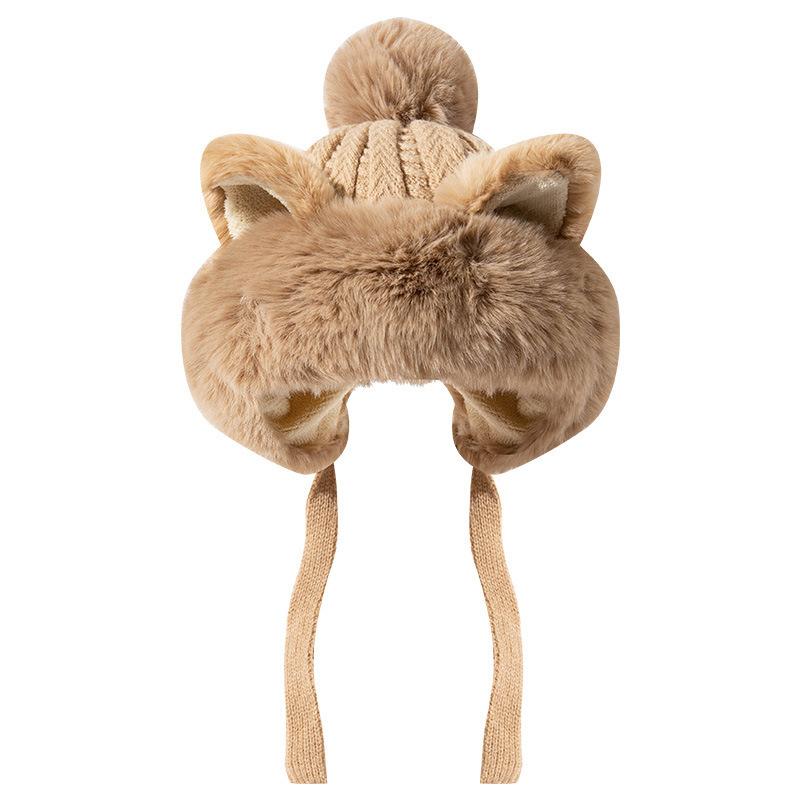 Autumn and winter warm fox ears plush hat female bear cute plush pullover hat wool knitted hat