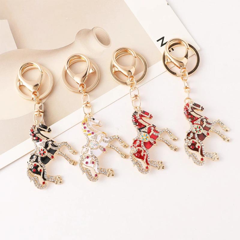 Fashion Metal Rhinestone Pony Keychain Pendant For Women Men Zodiac Horse Car Keyring Backpack Decoration Jewelry New Year Gift