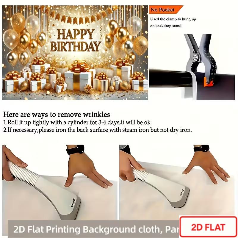 2D Flat Printing Gold Glitter Happy Birthday Party Photo Booth Background Cloth