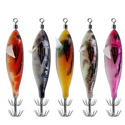 8cm 5.6g Glow Squid Jig Shrimp Lure Baits Squid Glow Jig Hook for Saltwater Fishing Artificial Baits 5pcs