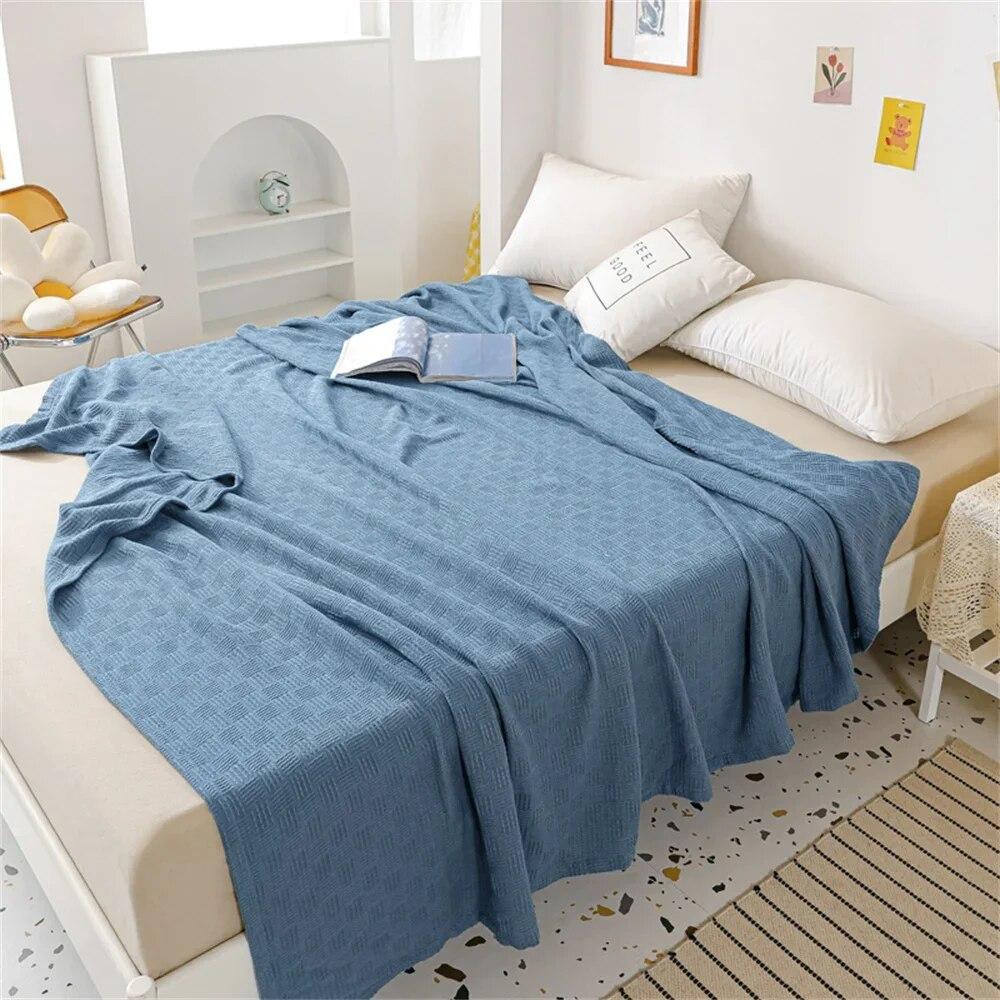 Soft Cozy 100% Cotton Throw Blanket Wide 100cm/150cm/180cm/200cm Plain Knitted Sofa Bed Cover Bedspreads Home Decor Thin Blanket
