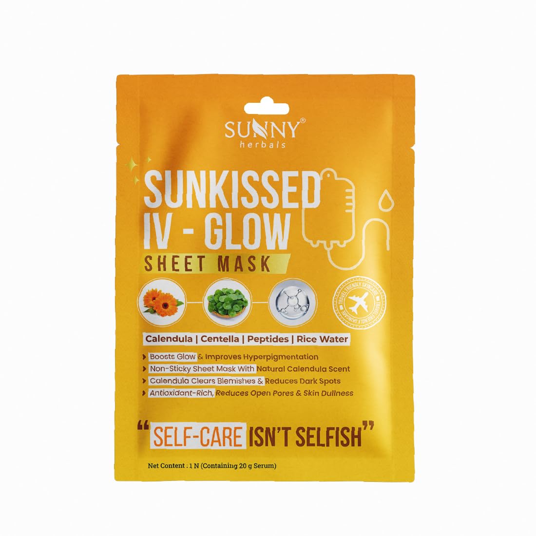 Sunny Herbals Sunkissed IV Glow Sheet Mask | Anti Aging | Anti Wrinkle | With Calendula, Centella, Peptides, Rice Water (Pack of 2)
