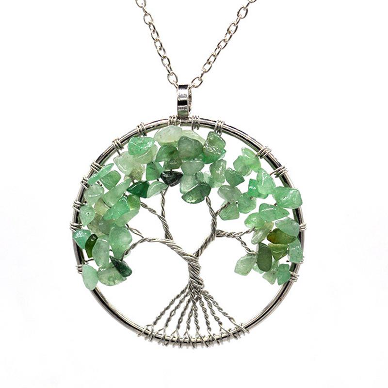 7-Color Crystal Tree of Life Pendant Necklace - Handmade Wire-Wrapped Gemstone Wealth Tree Ornament