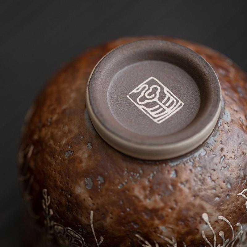 Flower Gilded Silver Master Cup Old Rock Mud Teacup Chinese Kung Fu Teaware Set Stoneware Retro Japanese Ceramic Mugs Drinkware