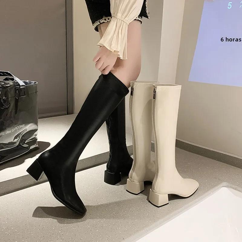 Stivali alti da donna 2026 autunno e inverno nuovi stile britannico snellenti per statura bassa con tacco alto stivali da cavaliere da donna