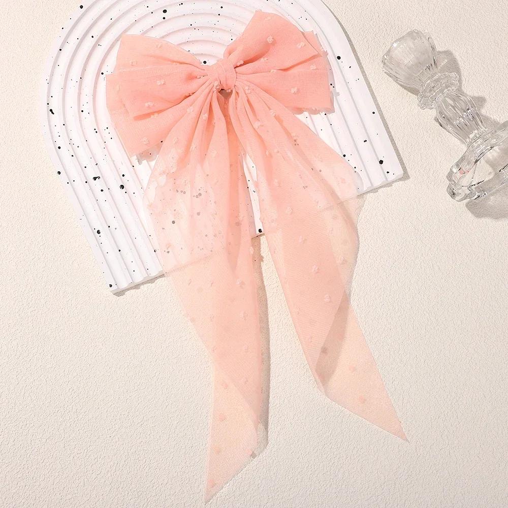 3Styles Girls Long Big Bow Float Satin Clips Back Head Hair Clip Wine Red with The Same Temperament Elegant Hair Accessories