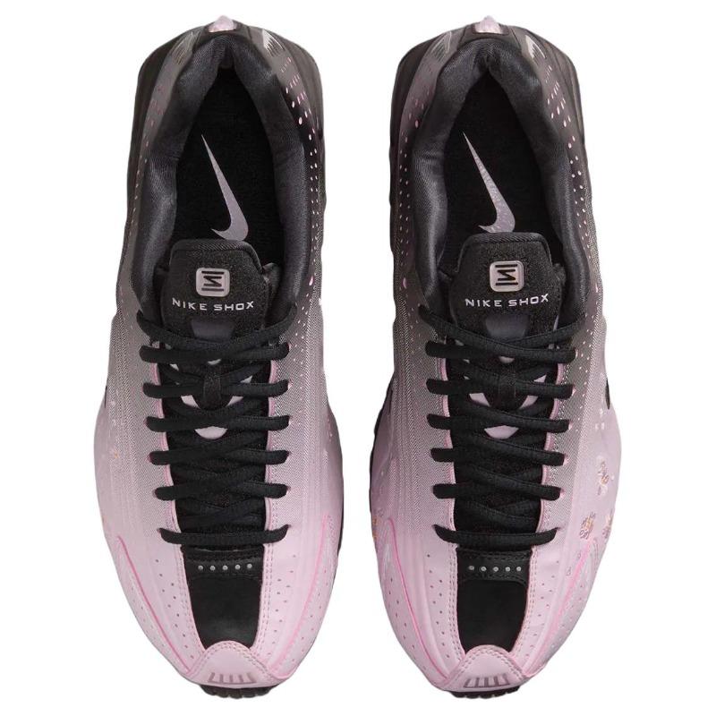 Nike Shox R4 Sakura Embroidery Low Top Casual Running Shoes Women Black Pink IB8872-600