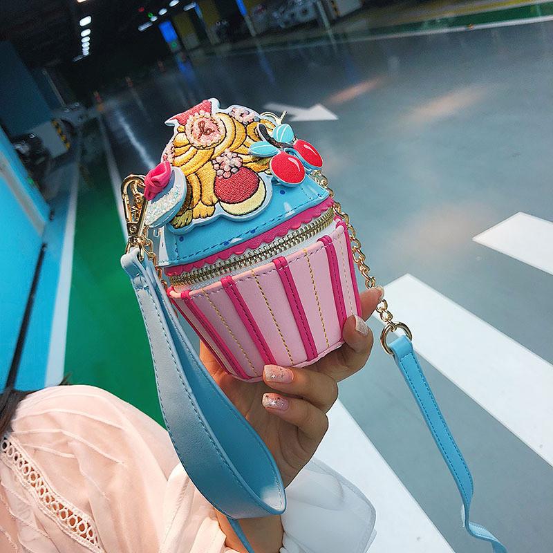 Ice Cream Cartoon Girl Small Pu Crossbody Bag With Chain For Daily Casual Use