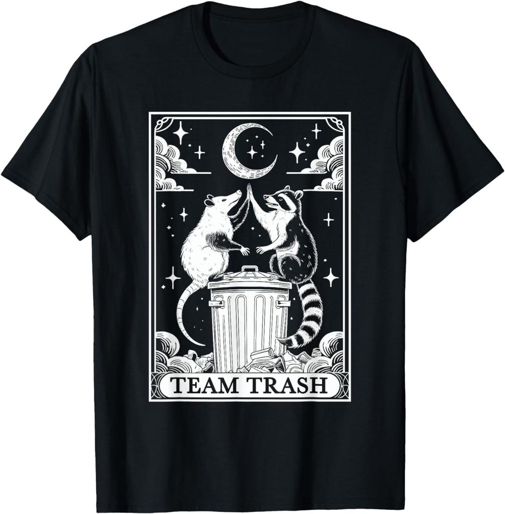 Tarot Card Vintage Team Trash Crescent Moon Opossum Raccoon T-Shirt for Unisex Oversized T Shirt Lightweight