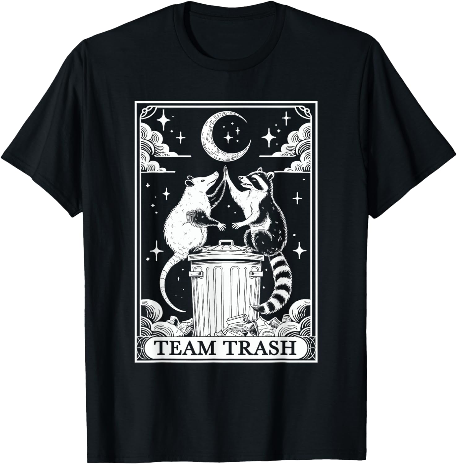 Tarot Card Vintage Team Trash Crescent Moon Opossum Raccoon T-Shirt for Unisex Oversized T Shirt Lightweight 4XL