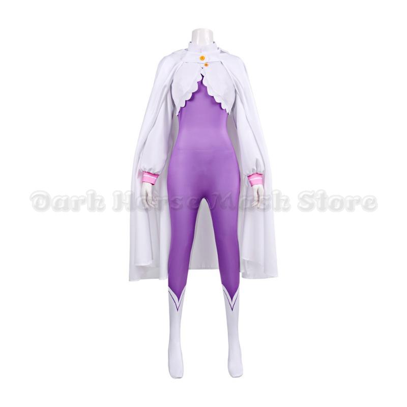 Zero Starting Life in Another World Emilia Cosplay Kompletní sada Fialový těsný overal Plášť Halloweenská párty Outfit pro jevištní vystoupení
