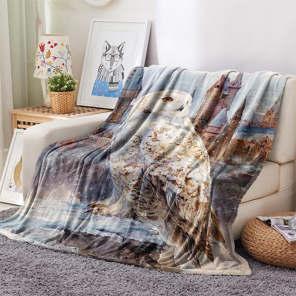 Eulen-Print Flanelldecke, Hohe Qualität, Bequem für alle Jahreszeiten, Heimdekoration, Wärme und Komfort, Perfekt für Weihnachtsgeschenke
