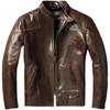 Chinese Size Style RL Top Layer Oil Waxed Cowhide Real Leather Jacket Men Stand Collar Brown Coat Men's Biker Jacket Spring Autumn