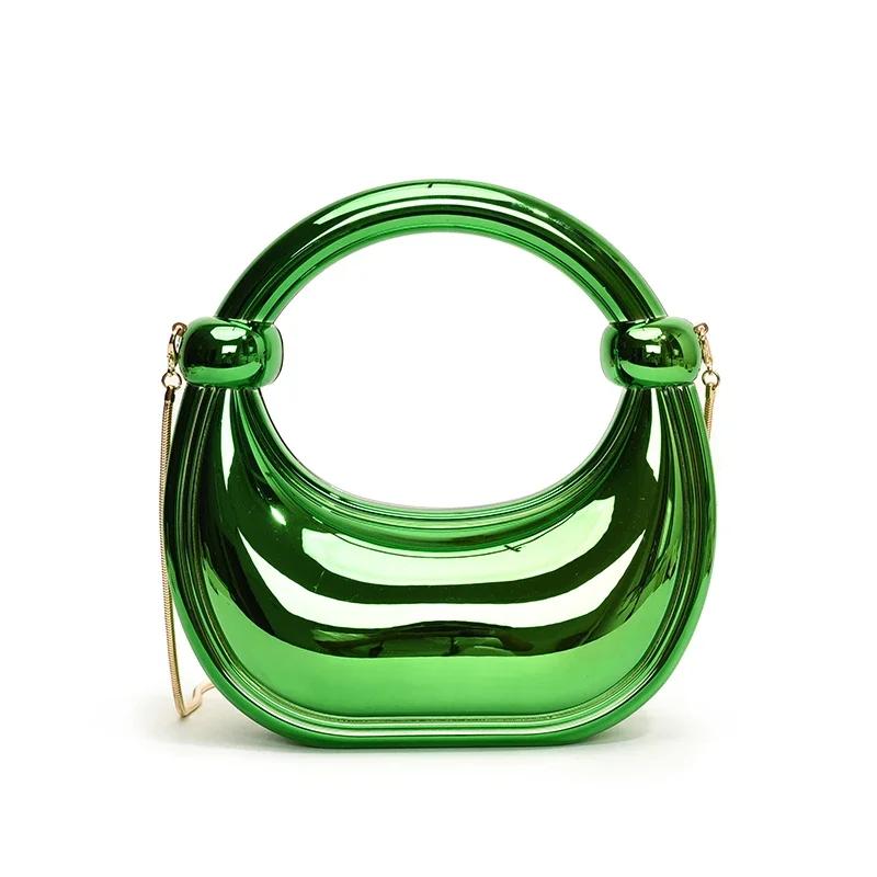 Summer PVC Metallic Gloss Half Moon Banquet Youth Sweet Crossbody Bags Hot Sale Advanced Sense Creative Design Luxury Handbags