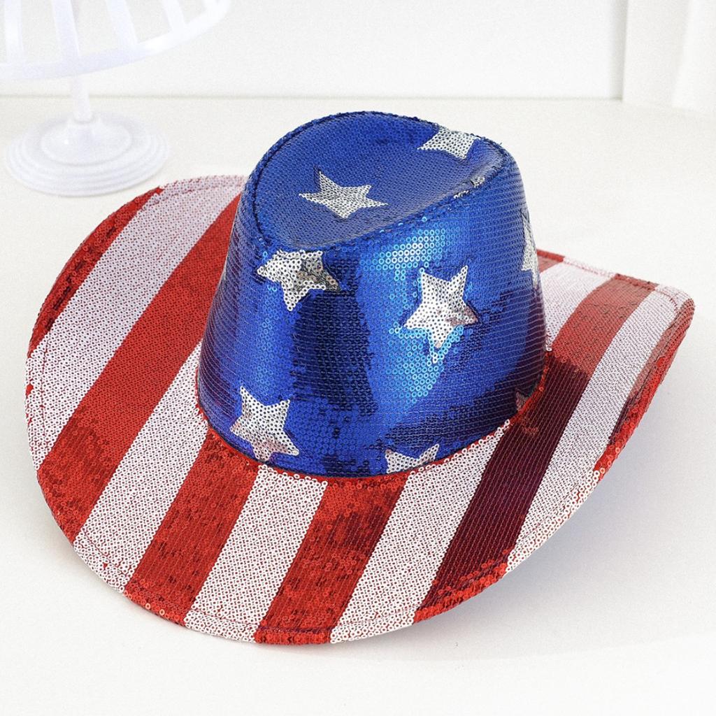 European and American sequined stars and stripes cowboy hat performance carnival day party ball men's and women's hats
