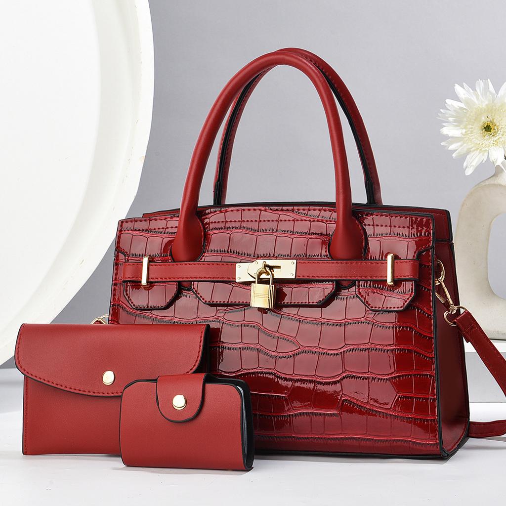 Women's Bag, Stone Pattern Handbag, Mother and Child Bag, Three-piece Set, Large-capacity Shoulder Bag.
