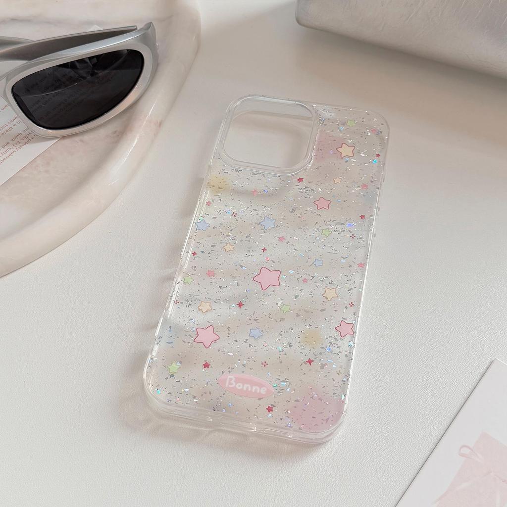 Lovely Colorful Stars Dazzling Fine Glitter Transparent Protective Phone Case for iPhone 11 12 13 14 15 16 17 Pro Max Plus Air