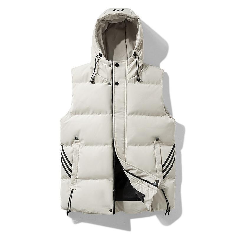 Winter New Cotton Vest Three Bars Hooded Vest Classic Simple Men Thickened Large Size Vest Men