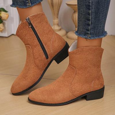 Damenschuhe im Angebot 2024 Mode Seitlicher Reißverschluss Damenstiefel Winter Wildleder Solide Kurzes Fass Niedrige Absätze Große Größe Botas de Mujer