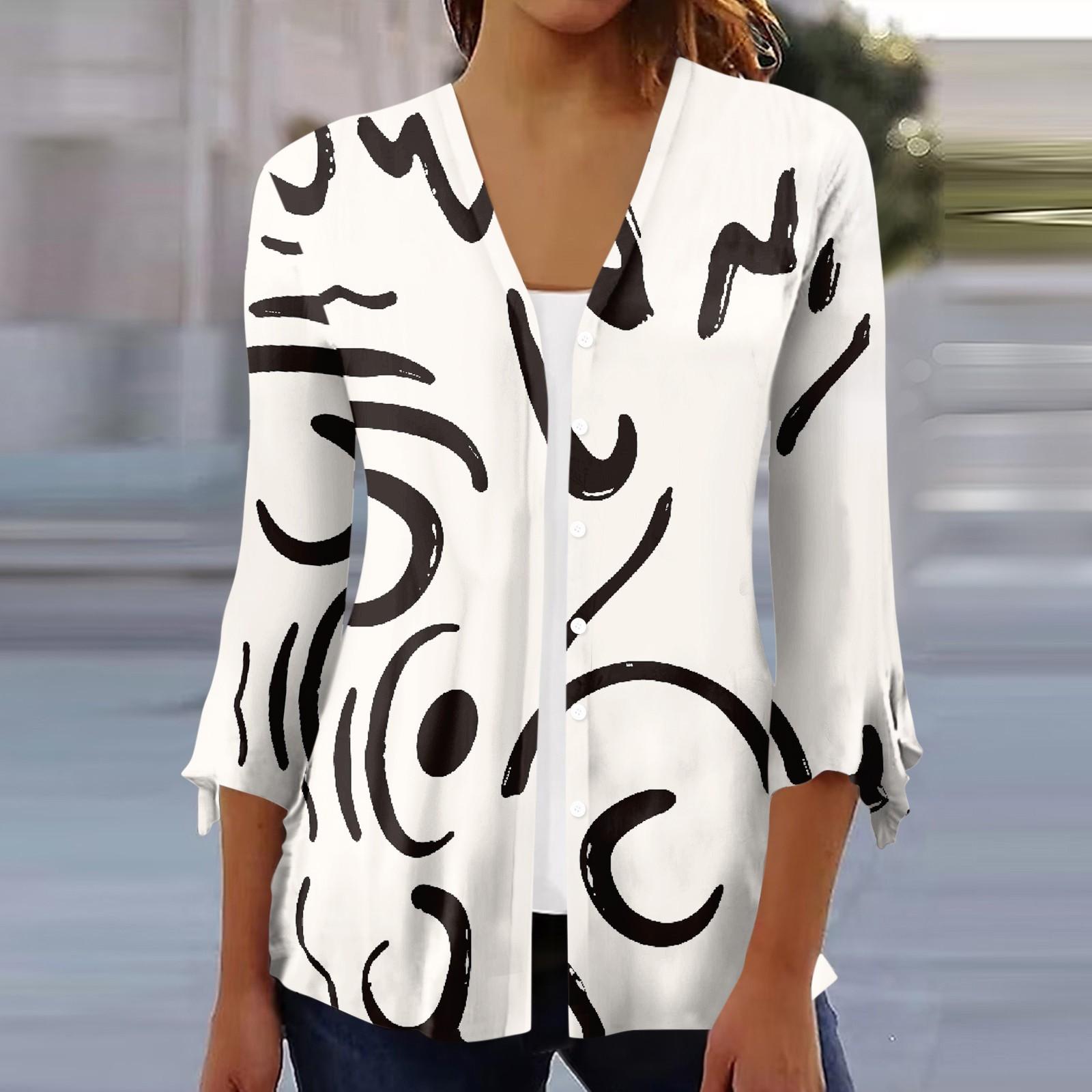 

Женская рубашка, блузка, верхняя одежда с принтом, рукав 3/4, повседневные праздничные базовые топы на пуговицах XL бежевый