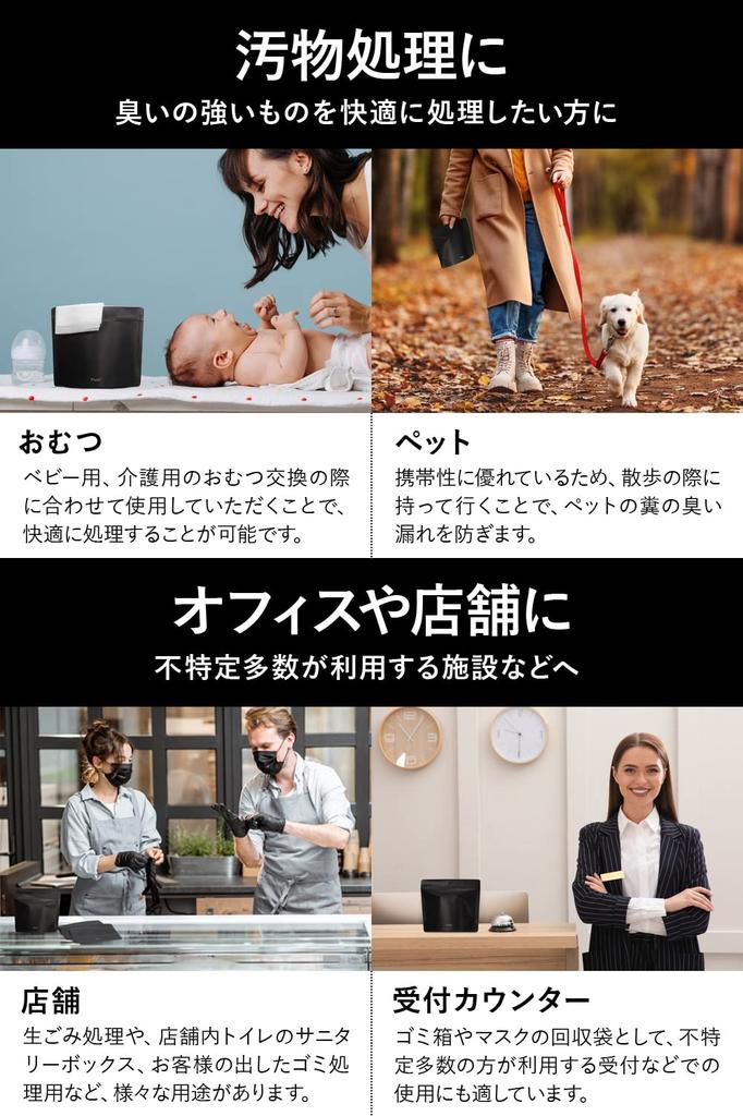 Fluto Strong Deodorizing Bag with Zipper Sanitary Box Disposable Deodorizing Bag Garbage Bag M Size Black 30 Pieces X 2