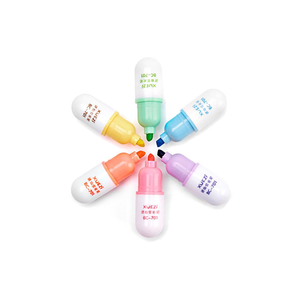 6 Pcs/lot Capsules Highlighter Vitamin Pill Highlight Marker Color Pens Kids Children Stationery Office School Supplies