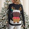 Womens Christmas Knit Sweater With Deer Motif Jacquard Round Neck Long Sleeve Pullover