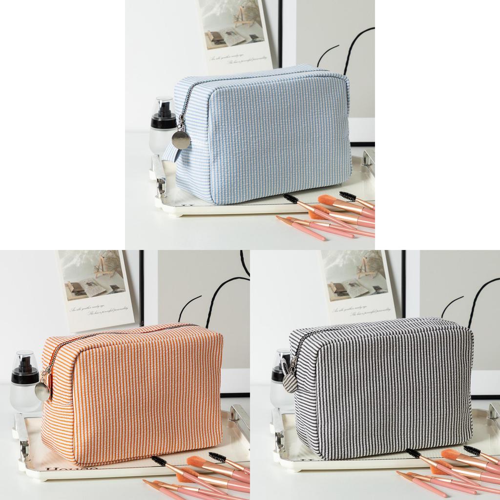 Vintage Striped Makeup Bag With Zipper Closure For Travel And Daily Use