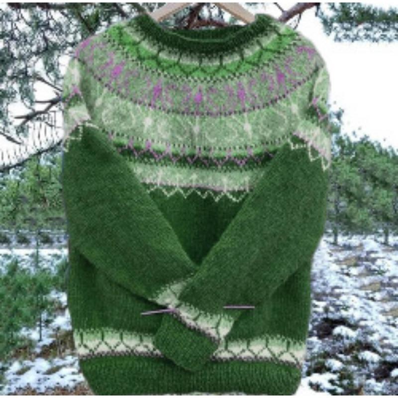 DAFIFY Women's Fashion Casual Geometric Print Fall Winter Long Sleeve O-Neck Sweaters