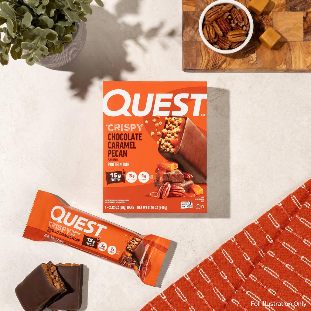 Quest Nutrition Hero Protein Bar, Crispy Chocolate Caramel Pecan Flavor, 4 Bars, 60g (2.12oz) Each