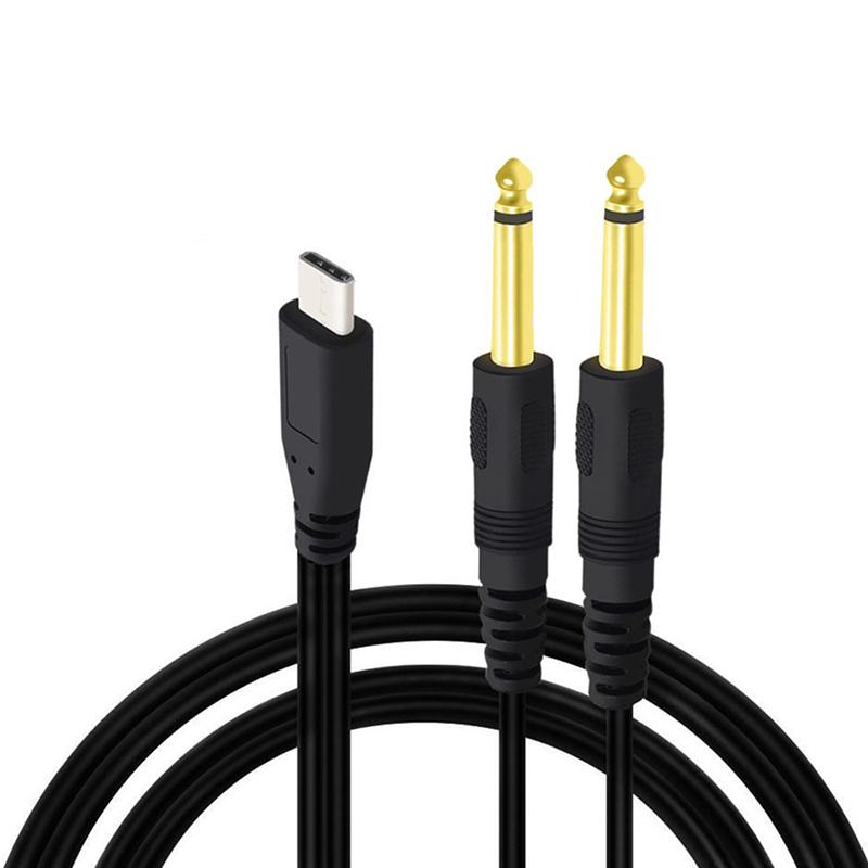 1M 1Na2 Typ-C Na Dvojitý 6,35mm Samec TS Audio Kabel USB-C Na 1/4 Palcový Audio Kabel Y Rozbočovač Samec Pro Telefon Laptop Tablet PC