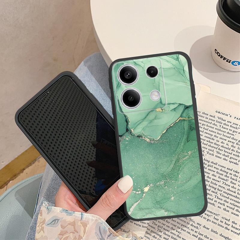 Marble Patterned Soft Black Silicone Phone Case For Xiaomi Redmi Camera Shockproof Protective Rubber Bumper Cover For Redmi Note 13 Pro 13C Cases
