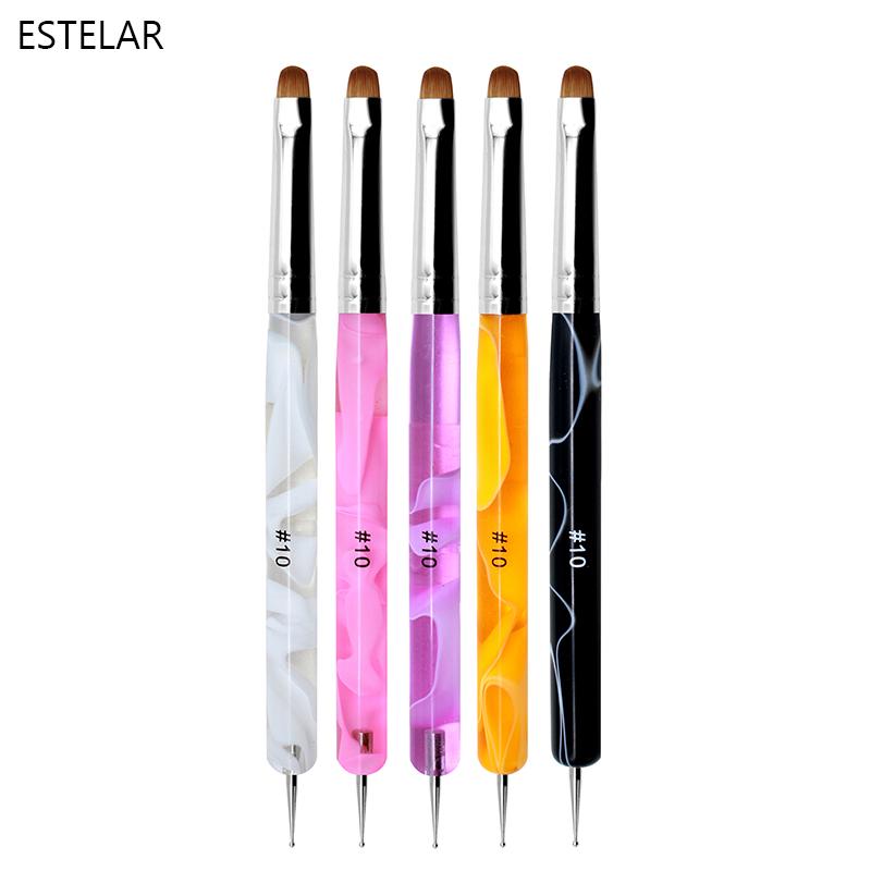 5pcs French Nail Art Brush Dual End Nail Art Dotting Pen Acrylic Drawing Rhinestone Gel Painting Manicure Tool for Beginner 8-16