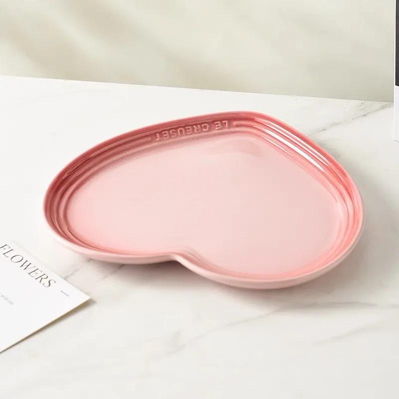 Rainbow Gradient Heart Shaped Dish Fashionable Western Dinnerware Fruit Salad Plate Ceramic Handmade Style