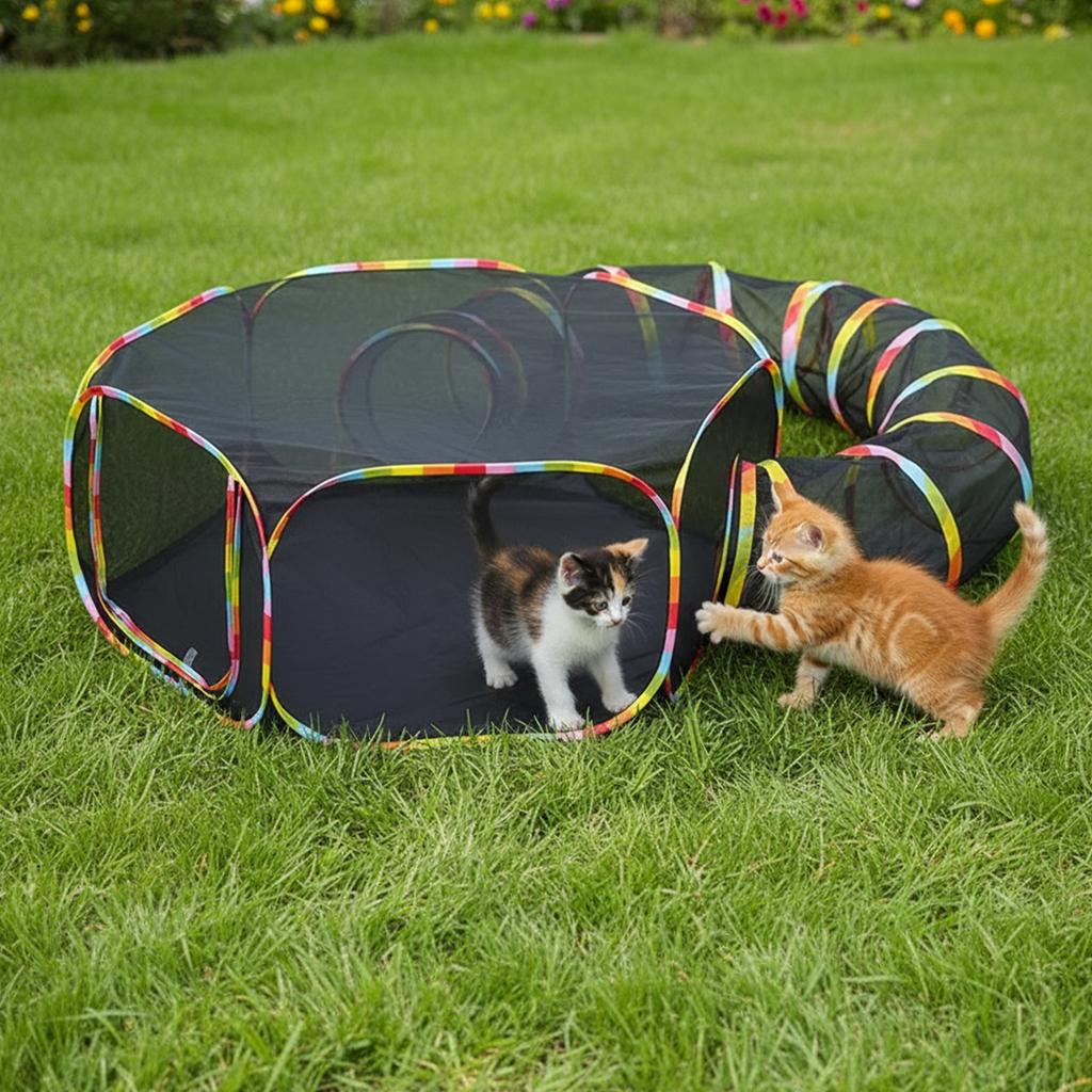 Outdoor Folding Play Tent Tunnel Circle Cat Tunnel Collapsible Outdoor Cat Enclosures Playground for Kitten Rabbit Bunny Ferret