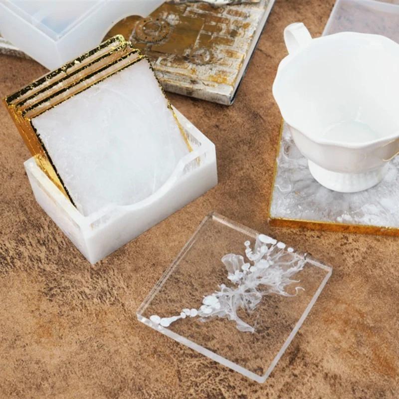 Handmade Molds Diy Coasters Square Coasters Box Holds Mirror Crystal Drop Epoxy Mold for Hand Made Gadgets Accessories Tools