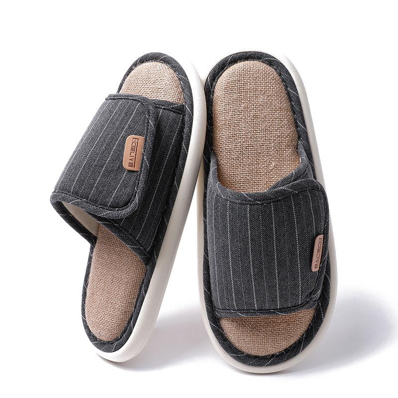 Japanese linen slippers female silent indoor couple home soft bottom non-slip breathable four-season slippers home men