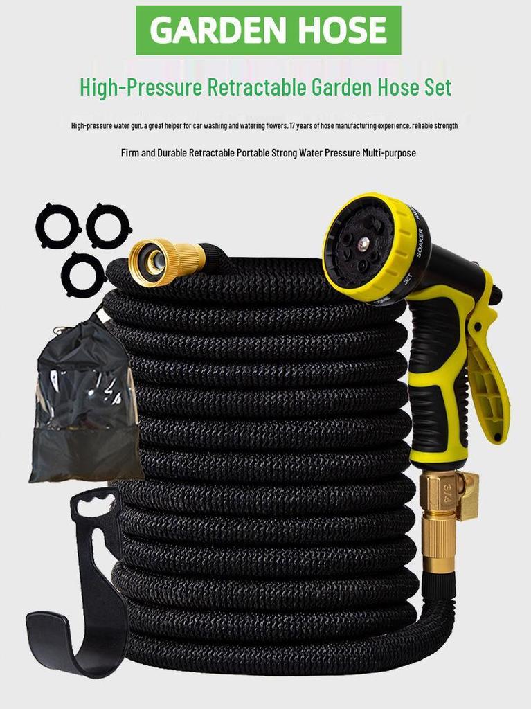 Gedeng 3x Telescopic High-Pressure Garden and Car Wash Water Hose Set with Spray Gun