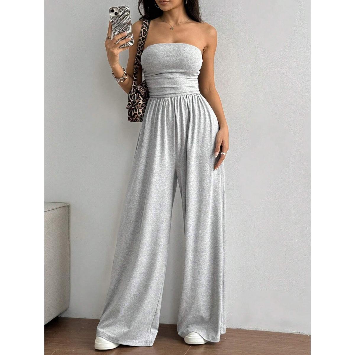 Women s Summer European American Style Blue Wide Leg Casual Jumpsuit S светло-серый