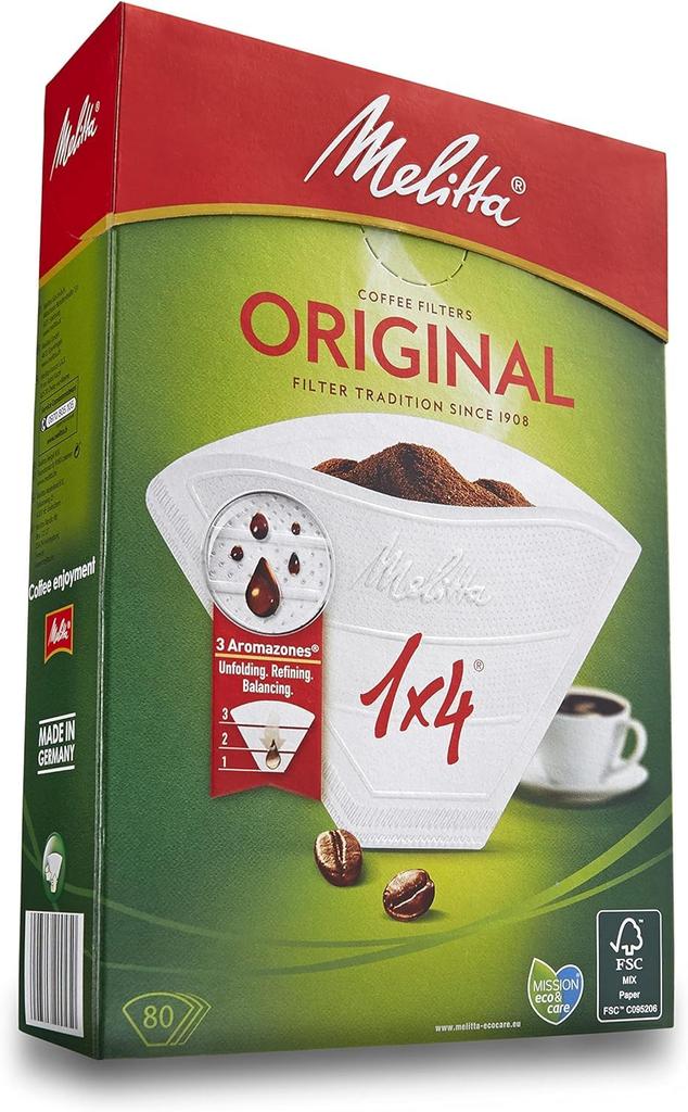 Melitta Filter Paper, 4-8 Cups, Original FSC Mix, 1x4, Natural White, 80 Sheets, PO-148W