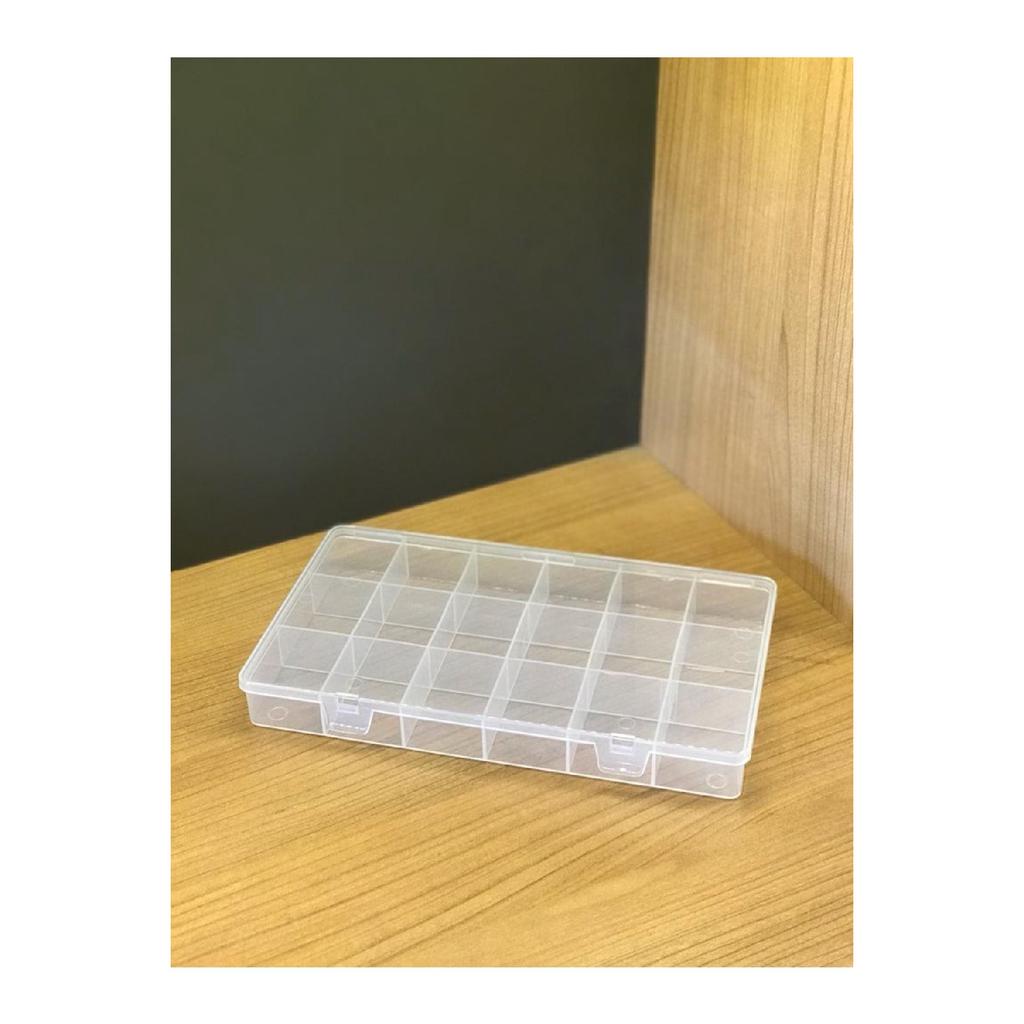 2 Stück transparente Schmuckschatulle mit 18 Fächern, Juwelierverschluss, Ring-Aufbewahrungsbox, Fischer-Materialbox