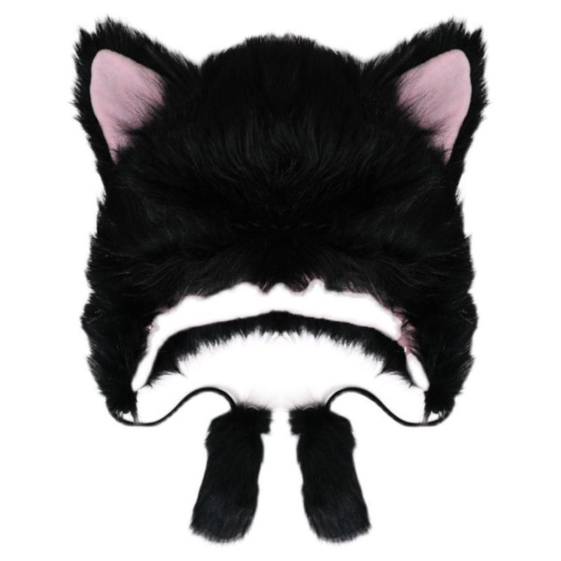 Faux Fur Bear Hat Plush Cat Ear Hat Earflap Hat Plush Bear Hat Bear Ear Hat Cute Bomber Hat Funny Skullies Beanie 1