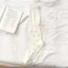 White Cotton Floral-patterned Socks - Summer Light-weight Long Stockings with Trailing Ribbons and Bunches of Bows At The Back.