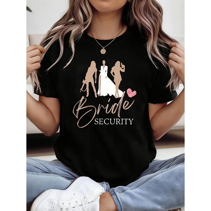 

Women s T-shirt, Wedding-themed Fun Design with Bride SECURITY and Bridesmaids Group Elements Printed on a Black Short-sleeve Crewneck T-shirt S чёрный