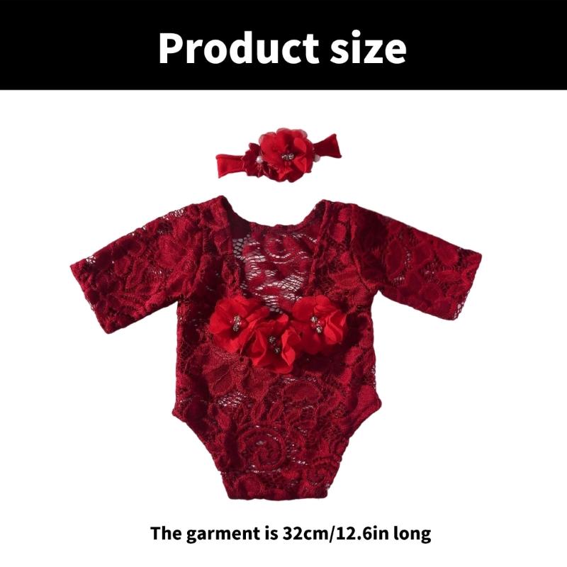 Lace Romper and Hairband Set for Baby Photography Newborn Photo Clothing Photoshooting Jumpsuit Infant Photo Accessory