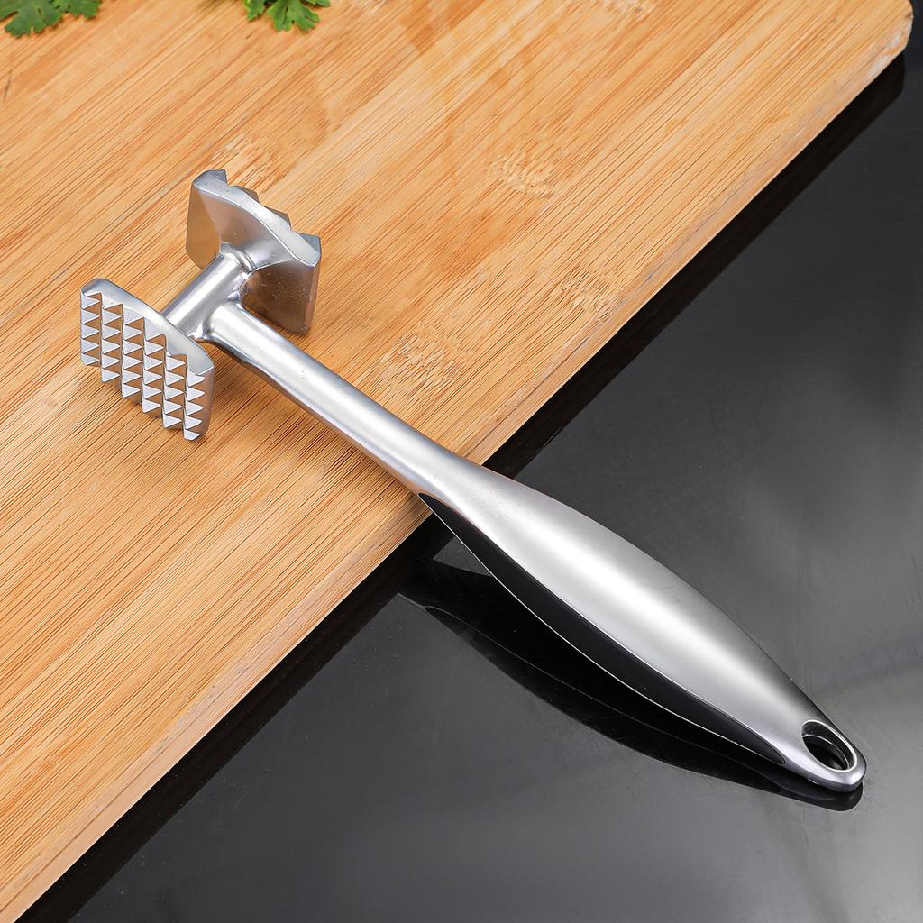 Meat Tenderizer Hammer, Zinc Alloy Solid Double-Sided Mallet with Stainless Steel Finish & Non-Slip Handle for Pounding