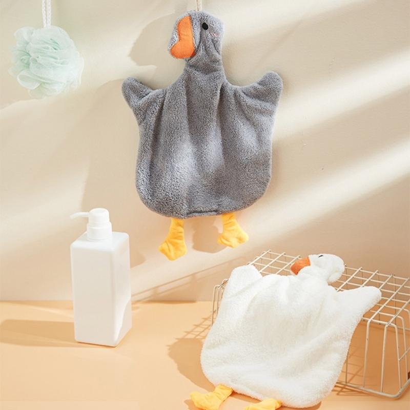 2Pack Hanging Gooses Shape Hand Towels Soft Corals Fleece Absorbent Kids Cleaning Wipe for Bathroom Kitchen Towel