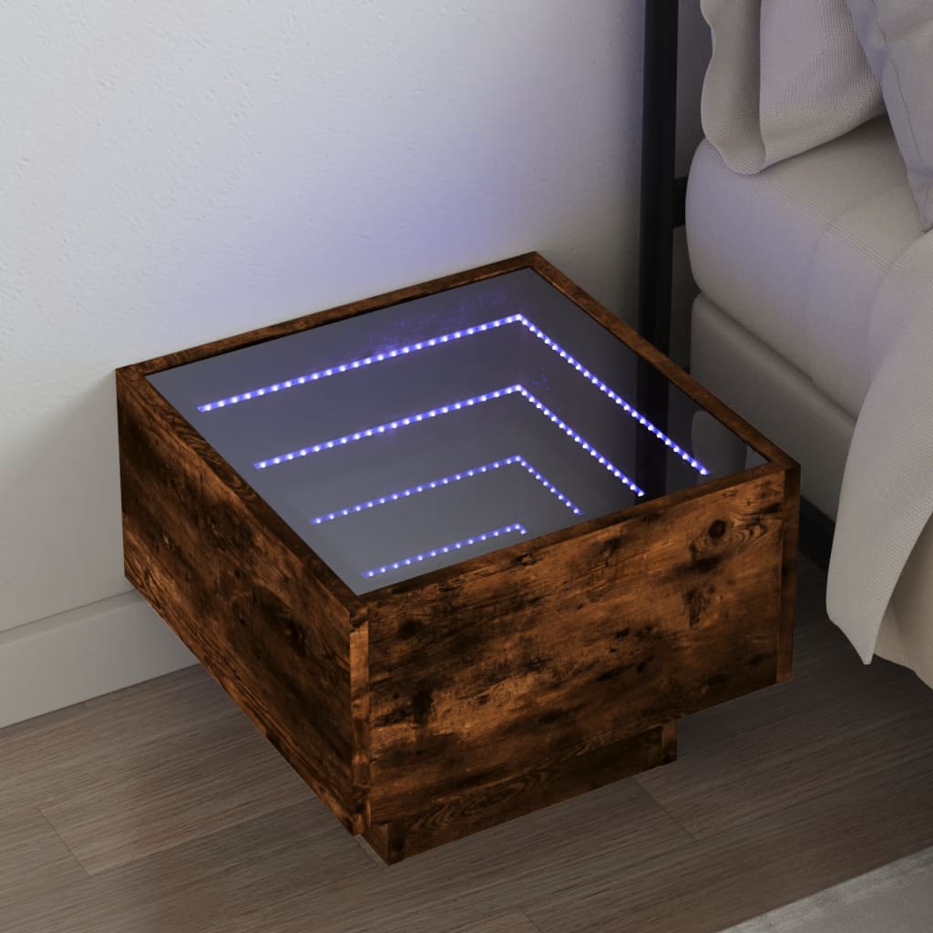 Nightstand with Infinity LED Smoked Oak 40x40x30 cm