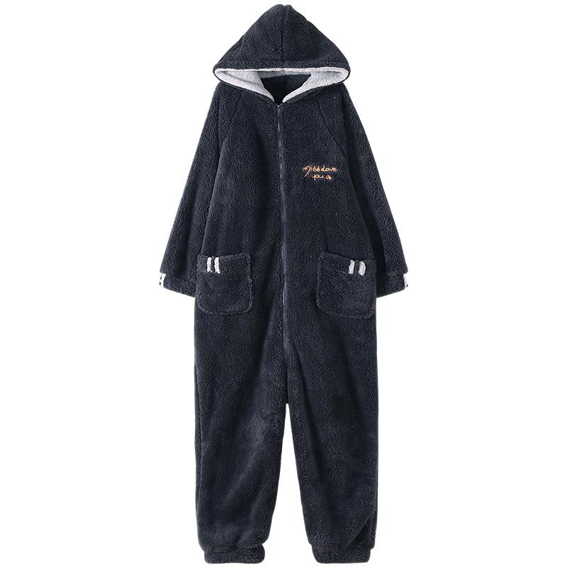 Herren Verdickter Korallenfleece Einteiler Schlafanzug - Winter/Herbst Flanell Hausanzug für Teenager & Erwachsene